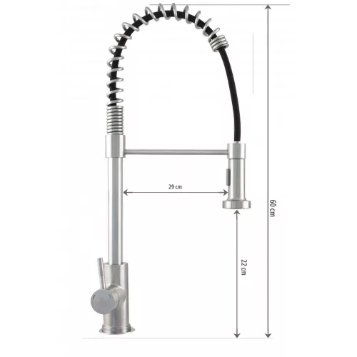 Ermetiq Álló mosogató csaptelep INOX flexibilis kifolyócsővel, kétfunkciós zuhanyfejjel