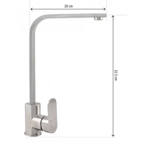 Ermetiq Álló mosogató csaptelep INOX, 90° lapos kifolyócsővel