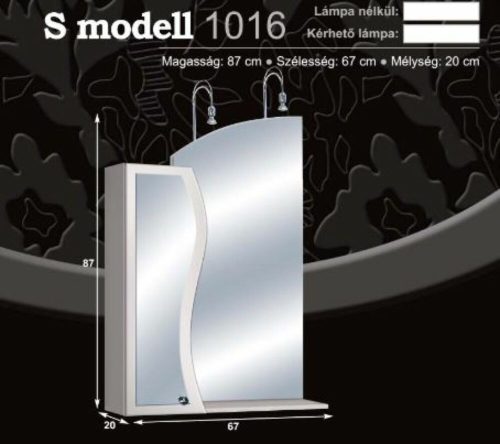 Guido S modell 1016 íves tükrös szekrény lámpa nélkül 66 cm széles