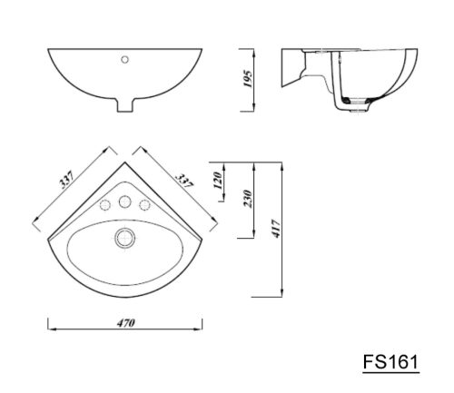 Sapho/Aqualine LUIGI kerámia sarokmosdó 34x34cm (FS161)