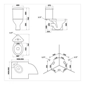   Aqualine-Sapho CLIFTON sarok kombi WC alsó/hátsó kifolyású, tartállyal, duálgombos öblítőmechanikával, ülőke nélkül (FS1PK)