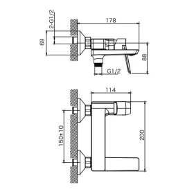   Sapho/Aqualine FLERY kád-zuhanycsaptelep kihajtható kifolyóval GUN METAL (FY010GM)