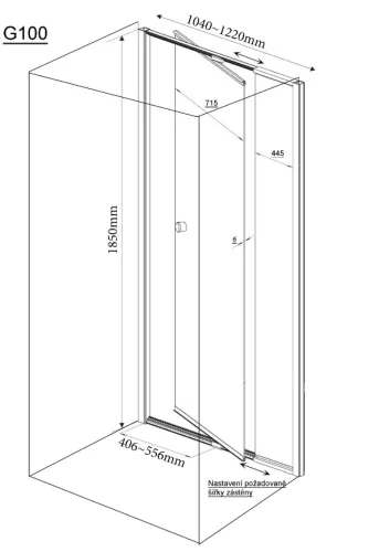 Aqualine-Sapho AMICO nyílóajtó fix résszel 100-122x185cm, fehér profil,         transzparent üveg 5mm (G100)
