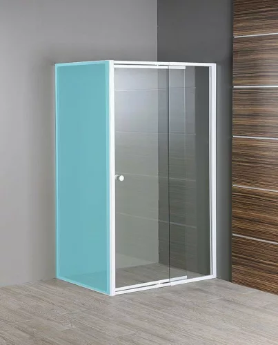 Aqualine-Sapho AMICO nyílóajtó fix résszel 100-122x185cm, fehér profil,         transzparent üveg 5mm (G100)