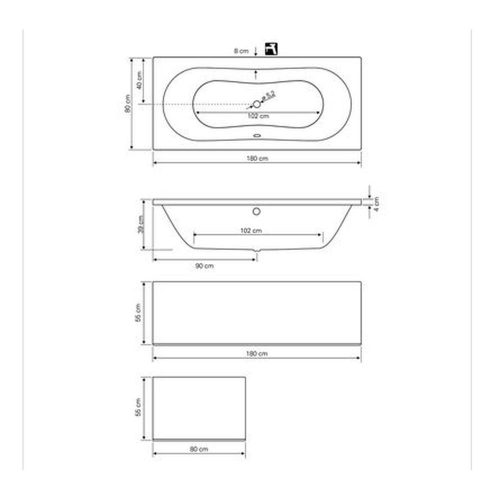 Aqualine-Sapho JIZERA kád, láb nélkül, 180x80x39cm, akril (G1880)
