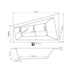   Aqualine-Sapho METUJE kád, láb nélkül, balos, 160x100x47cm, akril (G2610)