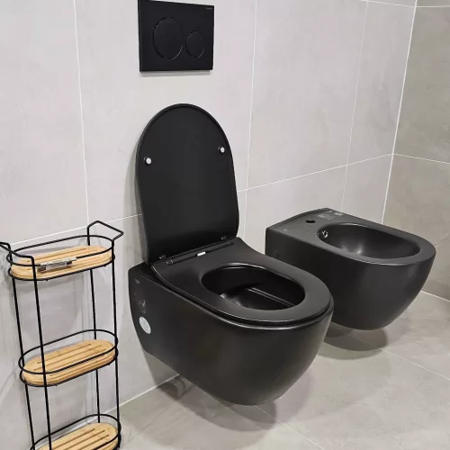 CeraStyle CITY fali WC - MATT FEKETE - BEÉPÍTETT bidé funkcióval - perem nélkü  li - mély öblítés