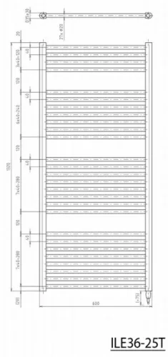 Sapho/Aqualine DIRECT-E elektromos fürdőszobai radiátor fűtőpatronnal egyenes 600x1320mm 600W fehér