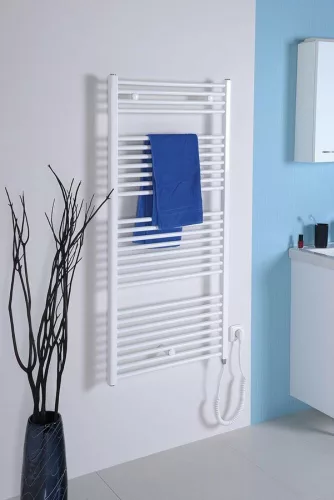 Sapho/Aqualine DIRECT-E elektromos fürdőszobai radiátor fűtőpatronnal egyenes 450x960mm 300W fehér
