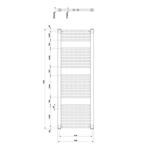 Sapho/Aqualine ORBIT Fürdőszobai radiátor íves 450x1320mm fehér (ILO34T)