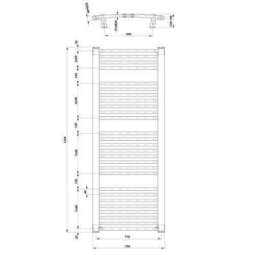Sapho/Aqualine ORBIT Fürdőszobai radiátor íves 750x1320mm fehér (ILO37T)