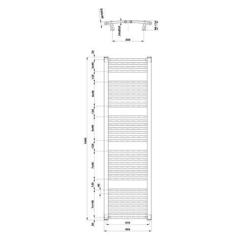 Sapho/Aqualine ORBIT Fürdőszobai radiátor íves 450x1680mm fehér (ILO64T)