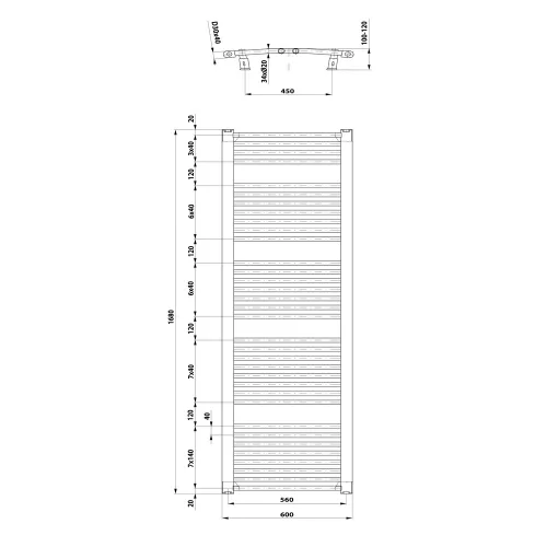Sapho/Aqualine ORBIT Fürdőszobai radiátor íves 600x1680mm fehér (ILO66T)