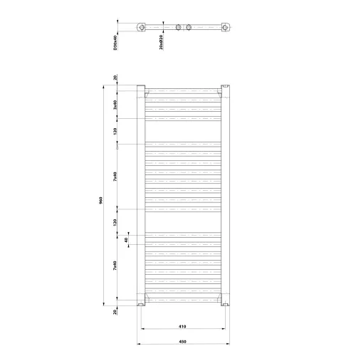 Sapho/Aqualine ORBIT Fürdőszobai radiátor íves 450x960mm fehér (ILO94T)