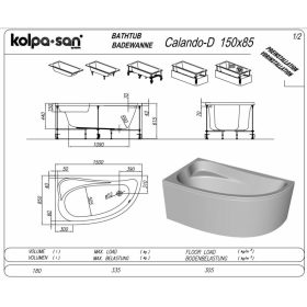 Kolpa Calando aszimmetrikus sarokkád 150x85 cm Jobbos