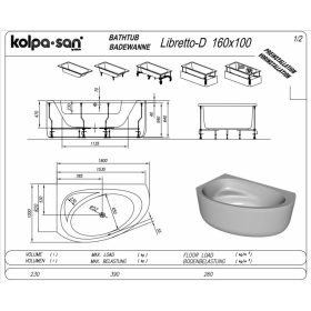   Kolpa Libretto aszimmetrikus sarokkád 160x100 cm Jobbos 574740