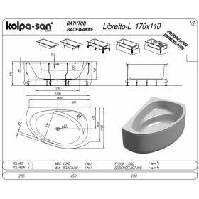   Kolpa Libretto aszimmetrikus sarokkád 170x110 cm Balos 565240