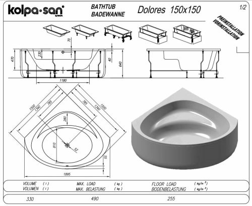 Kolpa Dolores sarokkád 150x150 cm 565200