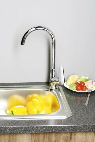 Aqualine-Sapho LOTTA álló mosogató csaptelep íves kifolyócsővel, króm LT603