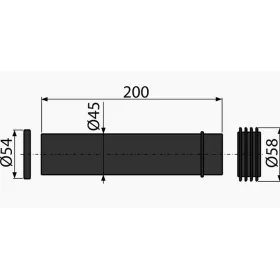   ALCA öblítőcső d45mm/200mm, tömítésekkel, falsík alatti WC tartályhoz (M901)