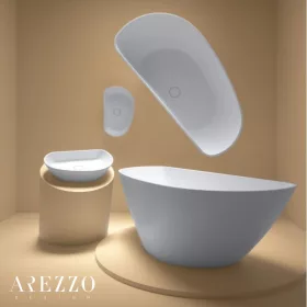   AREZZO design MARYLAND öntöttmárvány szabadonálló kád, fényes fehér