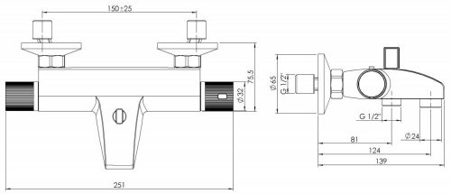 Sapho/Aqualine ACTION termosztátos kádtöltő csaptelep zuhanyszett nélkül