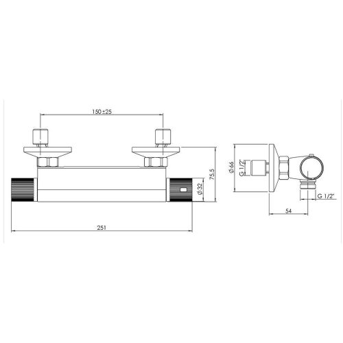 Aqualine-Sapho ACTION termosztátos zuhany csaptelep zuhanyszett nélkül