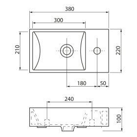   Sapho SMALL MARGITHA kerámiamosdó matt fekete 38x22cm jobbos (MGT3822B)