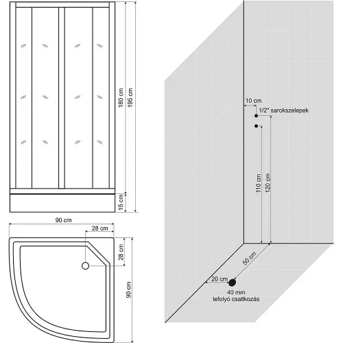 Niagara NICOLE BLACK komplett íves zuhanykabin 90x90x208 cm