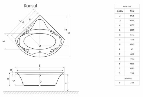 Niagara KONSUL sarokkád 150 x 150 cm