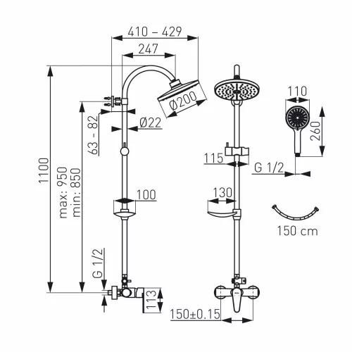 Ferro ALGEO zuhanyrendszer csapteleppel NP71-BAG7U