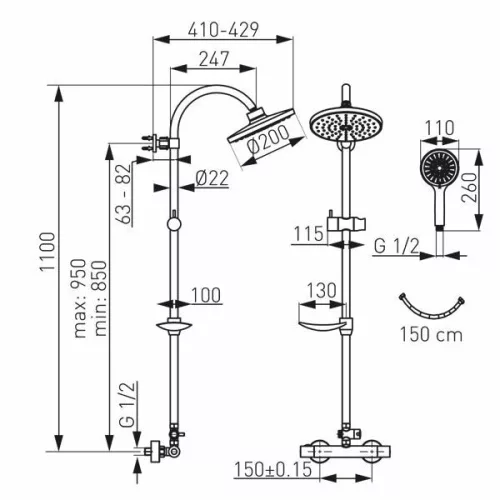 Ferro TRINITY termosztátos zuhanyrendszer csapteleppel NP71-TRM7U