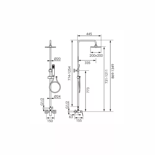Ferro VITTO VERDELINE zuhanyrendszer BVI7UVL csapteleppel, fekete NP81-BVI7UVL-BL