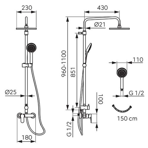Ferro NOSTRIS zuhanyrendszer egykaros csapteleppel, króm