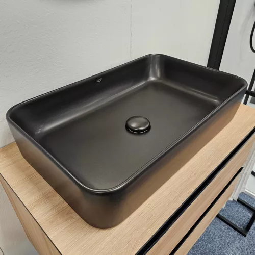 CeraStyle HERA PULTRA ültethető Top Counter porcelán mosdó MATT FEKETE 60x42cm