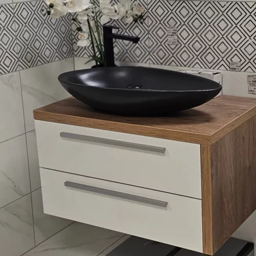 CeraStyle OLIVE PULTRA ültethető Top Counter porcelán mosdó MATT FEKETE 60x35cm