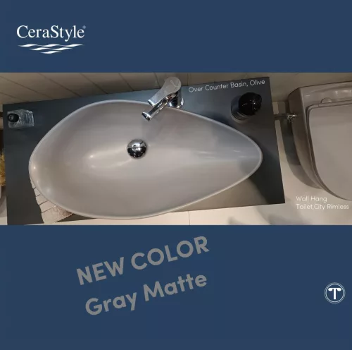 CeraStyle OLIVE PULTRA ültethető Top Counter porcelán mosdó MATT SZÜRKE 60x35cm