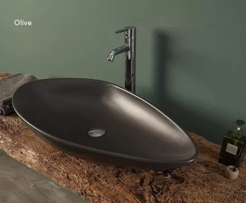 CeraStyle - Top Counter pultra ültethető porcelán mosdó - OLIVE - MATT ANTRACIT - fekete -75 x 38 cm