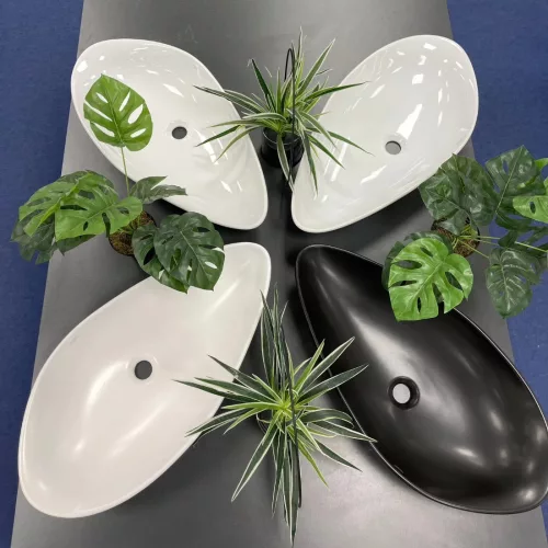 CeraStyle - Top Counter pultra ültethető porcelán mosdó - OLIVE - MATT ANTRACIT - fekete -75 x 38 cm