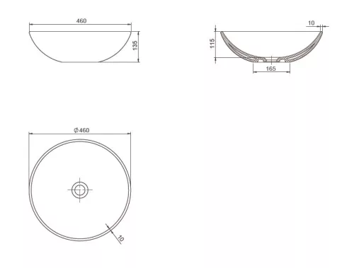 CeraStyle - Top Counter pultra ültethető porcelán mosdó - ZERO - O - MATT SZÜRKE - O 46 cm
