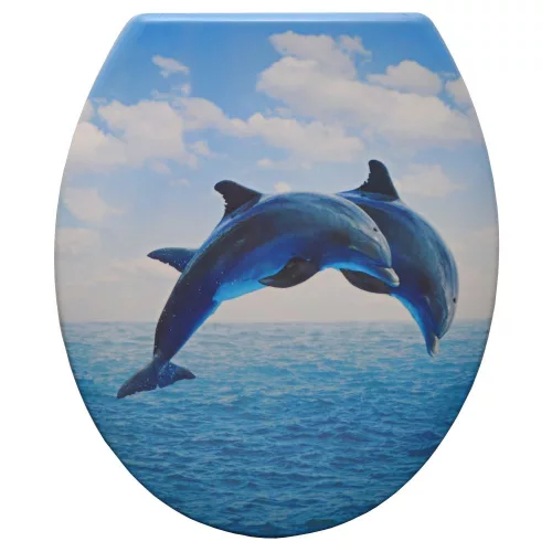 WC ülőke Kék DELFINES, duroplast, Soft Close (P-A)