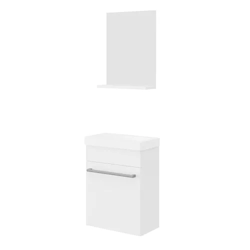Savini Due PERLA 40 alsószekrény + mosdó 43x23,5cm + tükör polcos 36,5x48cm, fehér