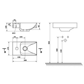   Sapho SMALL PICCOLINO öntöttmárvány mosdó, balos, 30,8x17cm (PK300)