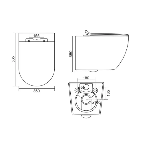 Sapho/Aqualine CARLO fali WC Vortex Rimless, 36x53cm, ülőke nélkül (PRX.101.851)