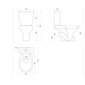   Aqualine-Sapho JOSE monoblokkos WC hátsó kifolyású, 3/6l duálgombos öblítőmechanikával, ülőke nélkül (PS8812)