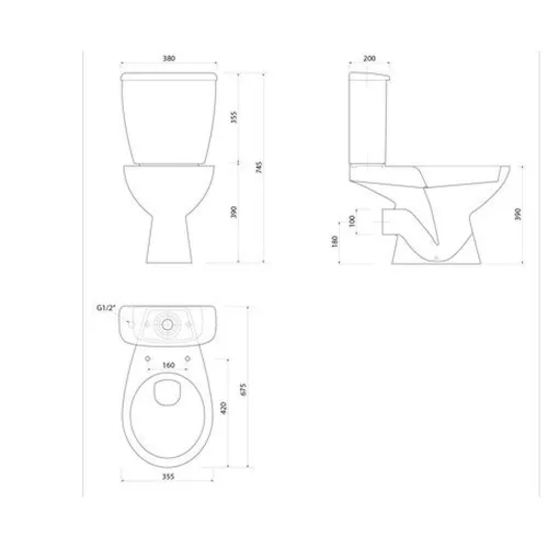 Aqualine-Sapho JOSE monoblokkos WC hátsó kifolyású, 3/6l duálgombos öblítőmechanikával, ülőke nélkül (PS8812)