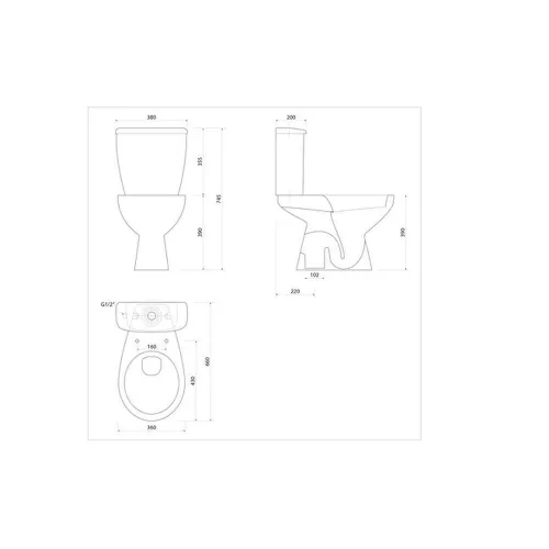 Aqualine-Sapho MANUEL monoblokkos WC alsó kifolyású, 3/6l duálgombos öblítőmechanikával, ülőke nélkül (PS8814)