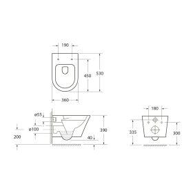   Sapho PACO RIMLESS VORTEX fali WC, ülőke nélkül, 36x53cm, fehér