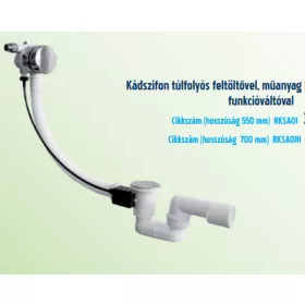   Roltechnik kádszifon, túlfolyós feltöltővel, műanyag beömlővel, fém-króm funkcióváltóval RKSA01H
