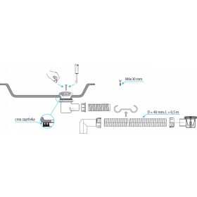   TEXO zuhanytálca szifon flexibilis csővel - O 5/4" x 0,5 m x O 40 mm
